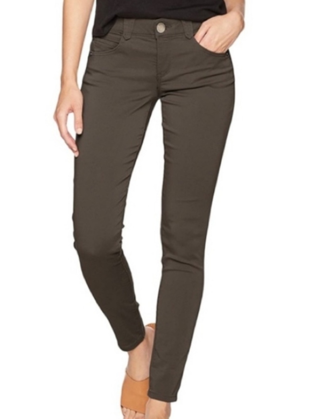Democracy Wmn 6 Brown Stretch Mid-Rise Ab Technology Skinny Slimming Ankle Jeans